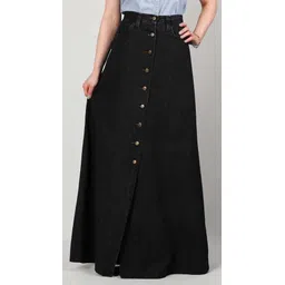 ts fashion Women Solid A-line Black Skirt-picture-27