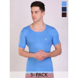 T.T. Men Pack of 3 Titanic Pure Cotton Solid Dyed Assorted Undershirt Vests-image-8