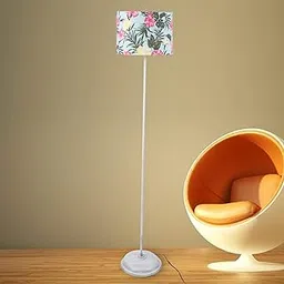Tu Casa TC-139.-.Height-56.5".-.Floral printShade.-.with Metal Base FloorLamp (B-22 - Brass Holder-Bulb NOT Included).-Bed Switch-Not Included, White-picture-14