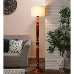 tu casa White Fabric Shade Floor Lamp with Brown Base-picture-18
