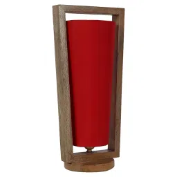 Tucasa SHS-112 Mango Wood Cotton B-22 Table Lamp 16 Inch (Brown and Red)-image-1