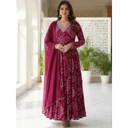 Tulip Eden Women Bandhani Printed Indie Prints Anarkali Kurta-picture-39