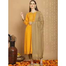 Tulsattva Ethnic Motif Printed A-Line Kurta & Trousers With Dupatta-picture-33