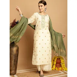 Tulsattva Floral Embroidered Regular Thread Work Kurta With Palazzos & Dupatta-picture-20