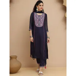 Tulsattva Floral Yoke Design Thread Work Straight Kurta With Trousers & Dupatta-picture-33