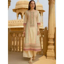 Tulsattva Geometric Printed Round Neck Straight Kurta With Trousers-picture-36
