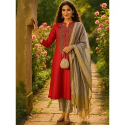 Tulsattva Women Ethnic Motifs Embroidered Kurta with Trousers & Dupatta-picture-32