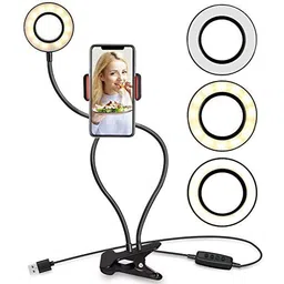 TULUA Professional Live Stream Phone Camera Flash Light, Selfie Ring Light with Cell Phone Holder Stand for Live Stream / Makeup, Clip Lazy Bracket for Cell Phone Ring Flash (Black) Ring Flash-picture-11