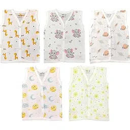 TUMMY TIME - 100% Cotton Muslin Button Jabla | White Jhabla | Assorted Pack of 5 | Size - Newborn | for Boys & Girls | Summerwear Jabala | Sleeveless Vest | Baby Products (0-3 Months)-picture-50