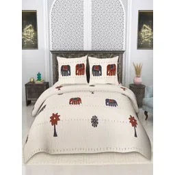 tundwal's Beige & Maroon Floral 210 TC King Bedsheet with 2 Pillow Covers-picture-32