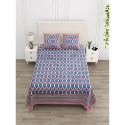 tundwal's Blue & Pink Floral Printed 210 TC Cotton King Bedsheet Set 2.2 m x 2.74 m-picture-10