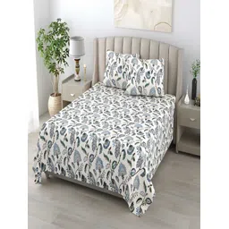 tundwal's Blue & White Floral Cotton 210 TC Queen Bedsheet with 2 Pillow Covers-picture-27