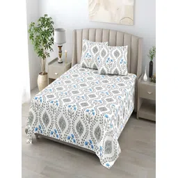 tundwal's Blue & White Floral Cotton 210 TC Queen Bedsheet with 2 Pillow Covers-picture-34