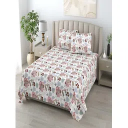 tundwal's Brown & White Floral Cotton 210 TC Queen Bedsheet with 2 Pillow Covers-picture-25