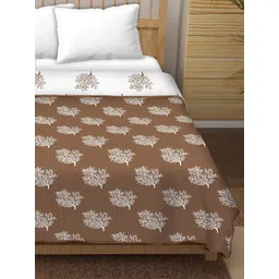 tundwal's Brown & White Floral Printed Reversible Cotton AC Room 210 GSM Double Bed Dohar image 2