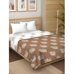tundwal's Brown & White Floral Printed Reversible Cotton AC Room 210 GSM Single Bed Dohar-picture-16