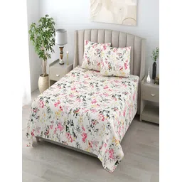 tundwal's Green & Off White Floral Cotton 210 TC Queen Bedsheet with 2 Pillow Covers-picture-31