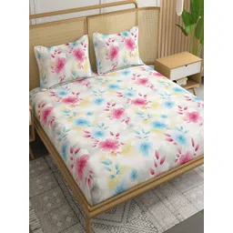 tundwal's Multicoloured Floral 210 TC King Bedsheet with 2 Pillow Covers-picture-25