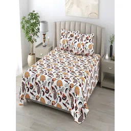 tundwal's Orange & Red Floral Cotton 210 TC King Bedsheet with 2 Pillow Covers-picture-14