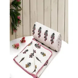 tundwal's Purple & White Floral AC Room 210 GSM Cotton Double Bed Dohar-picture-12