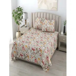 tundwal's Red & Brown Floral Cotton 210 TC Queen Bedsheet with 2 Pillow Covers-picture-38