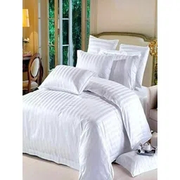 tundwal's White Striped Printed Microfiber 210 TC King Bedsheet Sets - 2.23 m x 1.45 m-picture-40