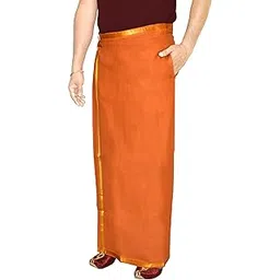 tuni mani (FRD Men's Cotton Welcro Pocket Dhoti, Gold Zari border/Adjustable for all Waist (28-44) Inches-picture-19