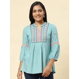TUNIYA Women Mandarin Collar Ethnic Motifs Embroidered Tunic-picture-32