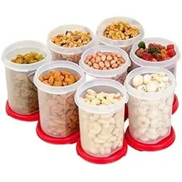 Tupperware Mm Round 2 Containers- 440 Ml Capacity- Set Of 8 Pc- Red Seal(Plastic), Blue-Green-picture-55