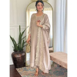 TURITY Women Ethnic Motifs Embroidered Regular Thread Work Chanderi Silk Kurta with Trousers & With Dupatta-picture-41