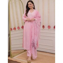 TURITY Women Floral Embroidered Regular Beads and Stones Chanderi Silk Kurta with Trousers & With Dupatta-picture-39