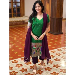 TURITY Women Regular Chanderi Cotton Kurta with Trousers & With Dupatta-picture-16