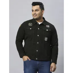 Turning Blue Olive Cotton Regular Fit Denim Jacket-picture-27