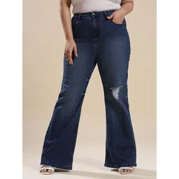 Turning Blue Women Flared High-Rise Mildly Distressed Light Fade Jeans-picture-44