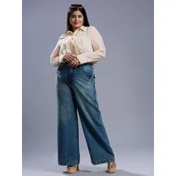 Turning Blue Women Plus Size Cotton Wide Leg High-Rise Light Fade Jeans-picture-23