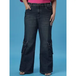 Turning Blue Women Plus Size Flared Leg Cargo Jeans-picture-10