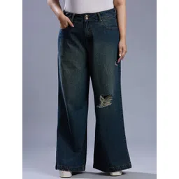 Turning Blue Women Plus Size Wide Leg High-Rise Mildly Distressed Cotton Jeans-picture-26