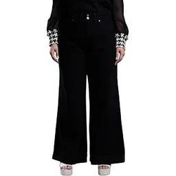 turning blue Women’s High Rise Plus Size Black Non -Stretch Wide Leg Jeans-picture-27