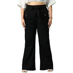 turning blue Womens Plus Size High Waist Flared Black Tie Knot Jeans-picture-11