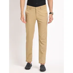 Men Skinny Fit Beige Cotton Blend Trousers-image-36