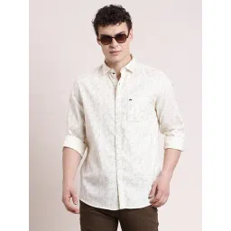 Turtle Beige Cotton Slim Fit Printed Shirt-image-24