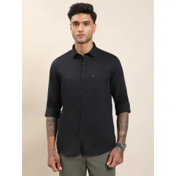 Turtle Black Cotton Slim Fit Self Design Casual Shirt-picture-12