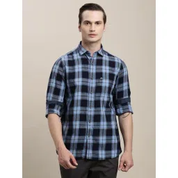 Turtle Blue Cotton Slim Fit Chequered Shirt-picture-34