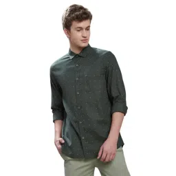 Turtle Dark Green Cotton Slim Fit Printed Shirt-picture-20