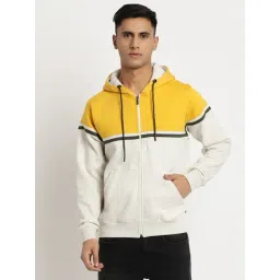 Turtle Grey & Yellow Relaxed Fit Striped Hooded Sweatshirt-picture-19