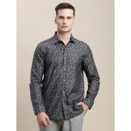 Turtle Grey Cotton Slim Fit Printed Shirt image 4