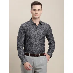 Turtle Grey Cotton Slim Fit Printed Shirt image 1