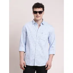 Turtle Light Blue Cotton Slim Fit Printed Shirt-picture-18