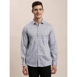 Turtle Light Blue Cotton Slim Fit Printed Shirt-picture-44