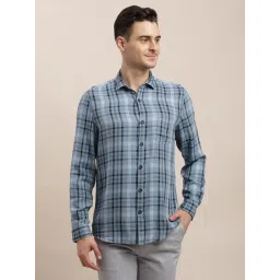 Turtle Light Blue Slim Fit Chequered Shirt-picture-30